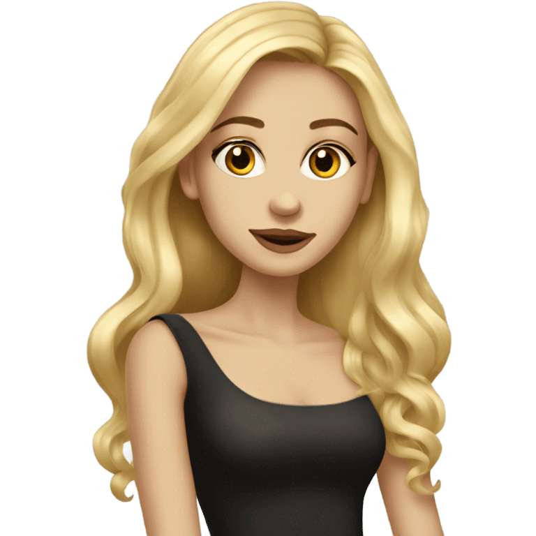 Beautiful skinny woman long blonde hair in dark dress with gold earrings with book  emoji