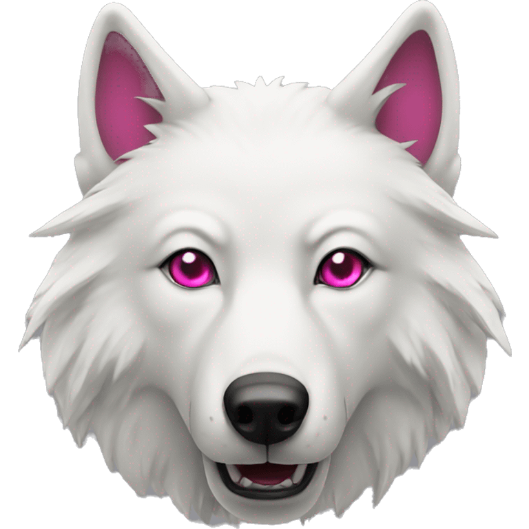 white wolf  with dark pink eyes with beer emoji