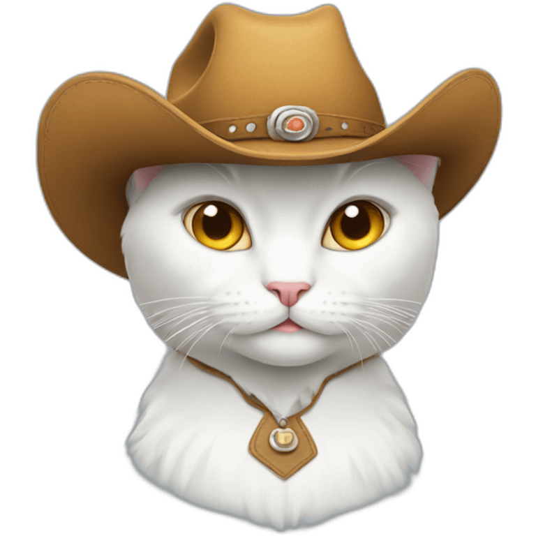 white cat wearing a cowboy hat emoji