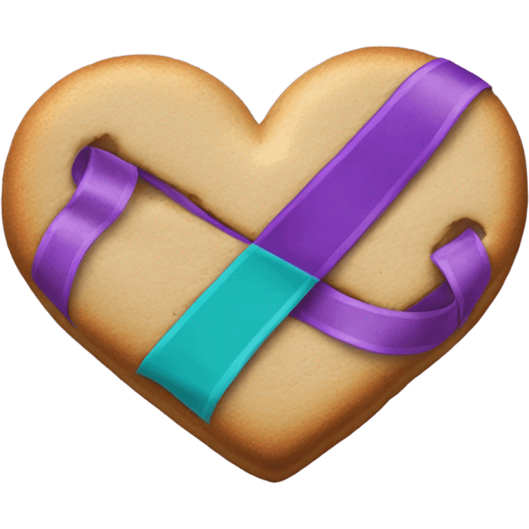 Cookie heart with purple teal awareness ribbon loop emoji