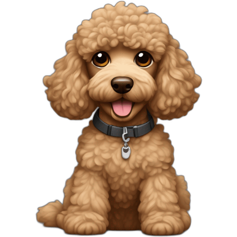 Light brown poodle seated and wearing a t-shirt with the face of Eddie Vedder emoji