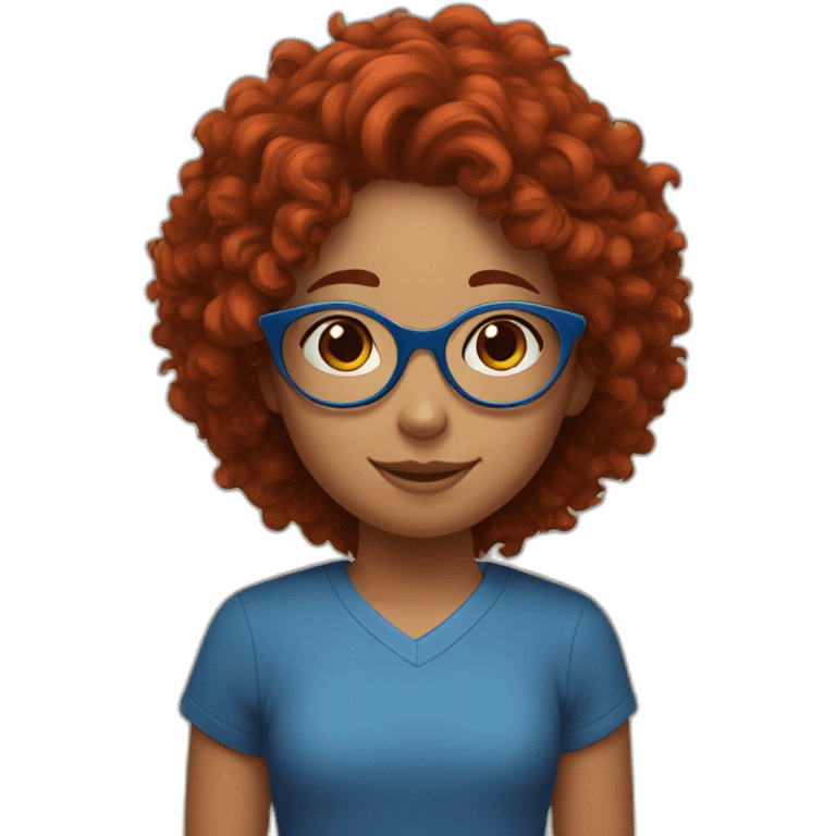 a girl with red curly hair and blue glasses hugging her black-haired son emoji