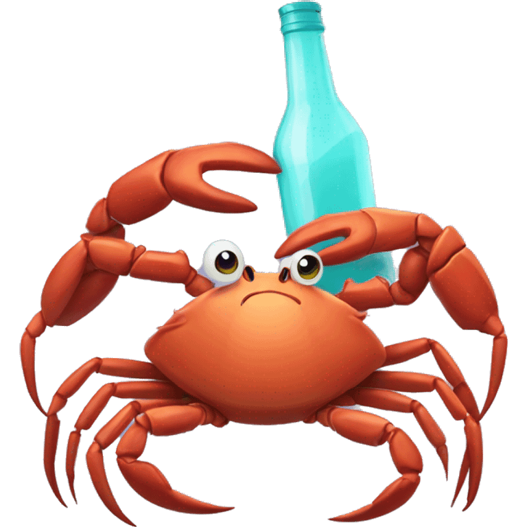 Glitch crab holding bottle of wi emoji