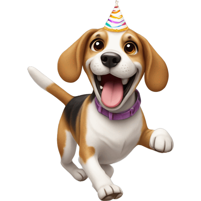 Happy dancing  beagle with birthday cake  emoji