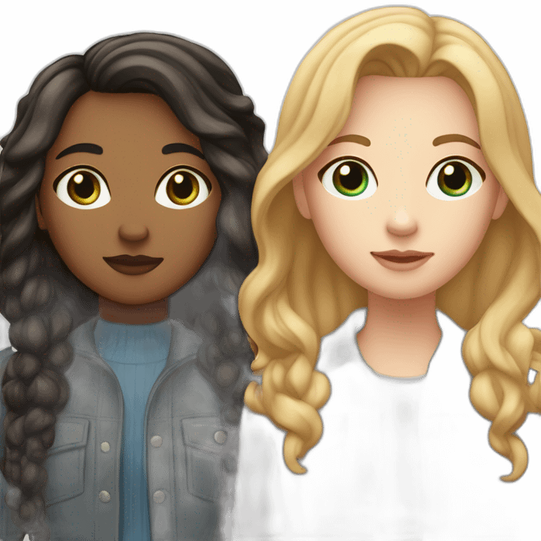 Lesbian Couple (1st white girl with black eyes and light brown long hair with a fish face like - 2nd white girl with black hair, blue eyes very androgyne with middle length hair) emoji