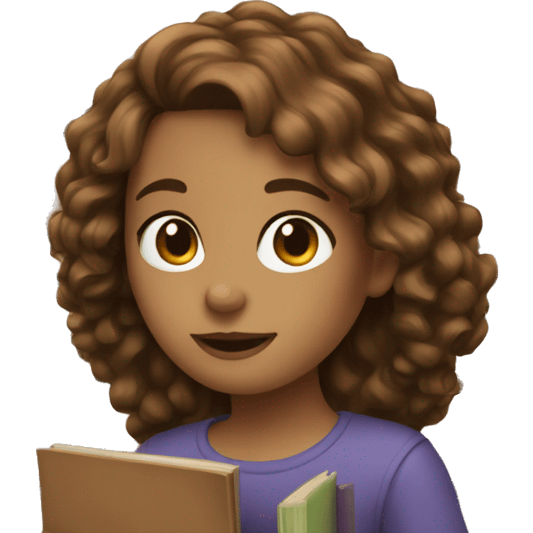 Girl with brown  wavy hair and books emoji