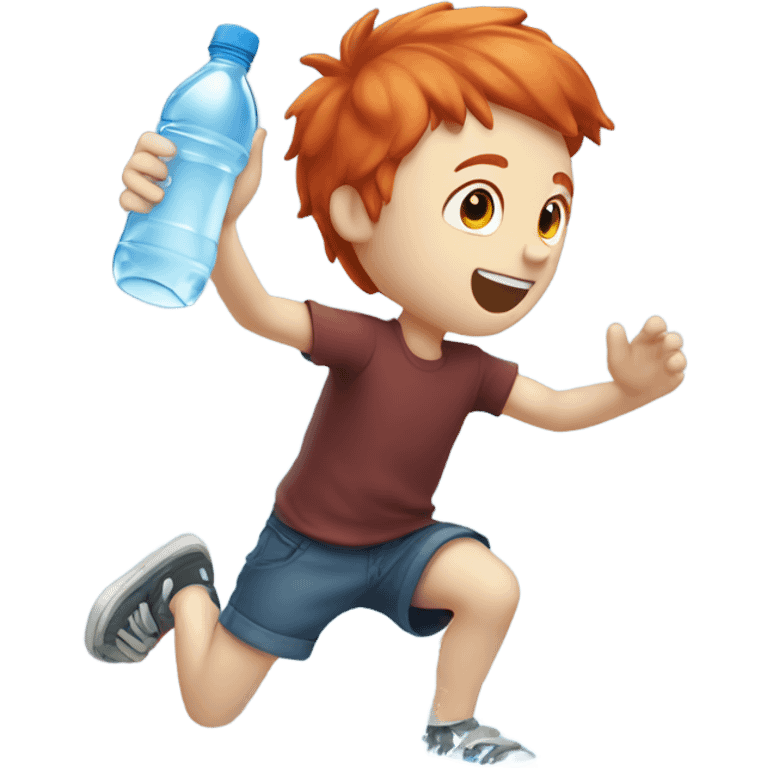 Red head boy flipping water bottle to land standing up right emoji