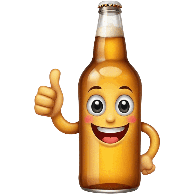 A beer bottle with a big smile and expressive eyes giving a thumbs-up emoji