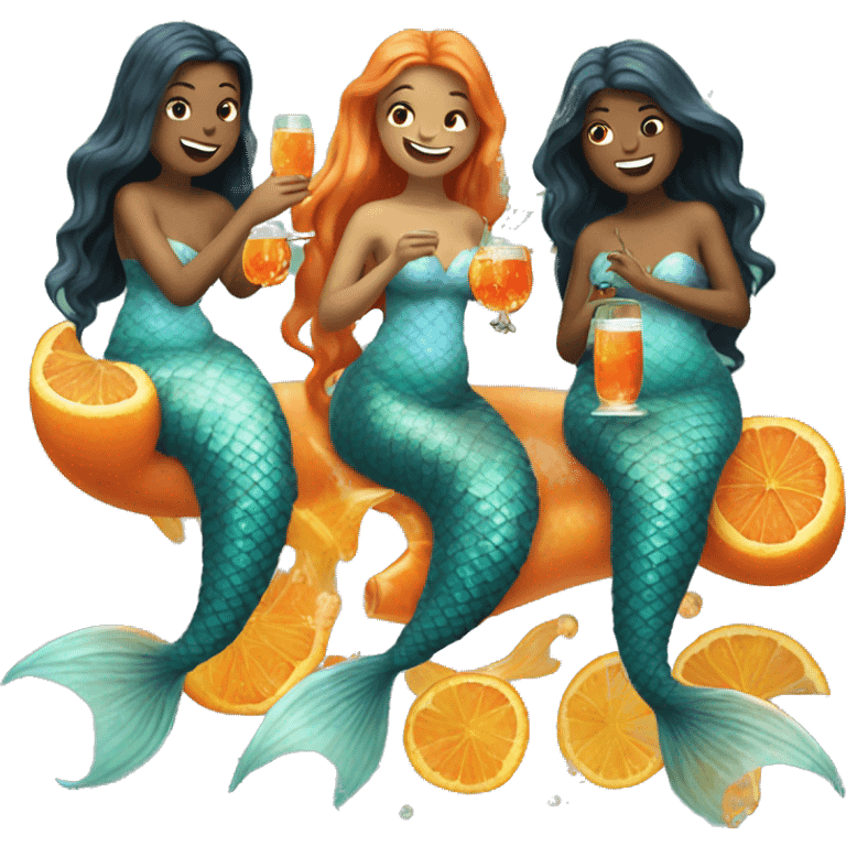 Three mermaids drinking aperol emoji