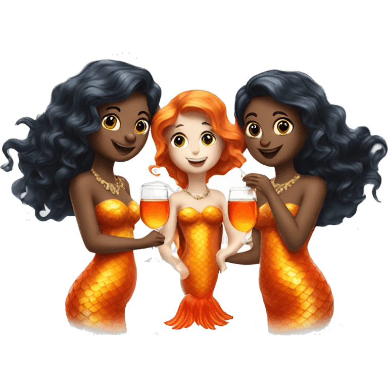 Three beautiful mermaids drinking aperol emoji