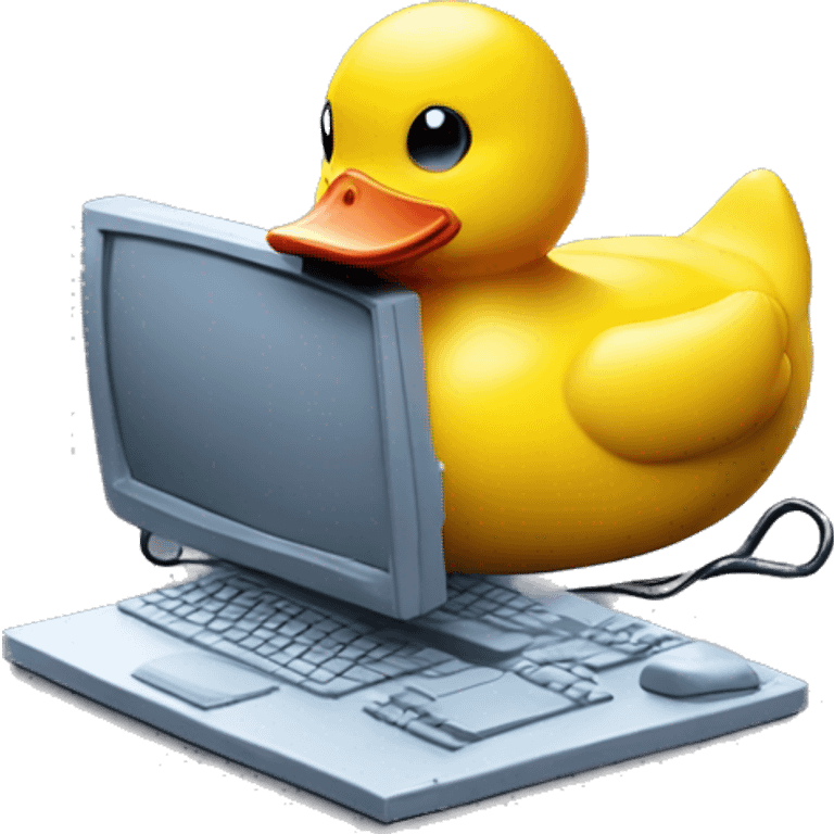 Cyberpunk rubber duck hacking a computer emoji