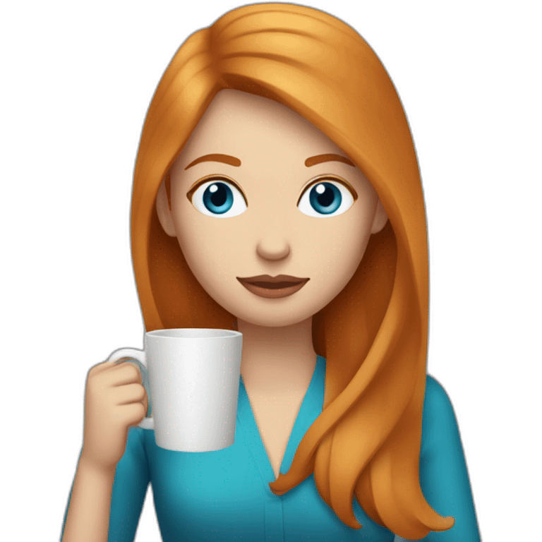 Ginger straight hair and blue eyes woman drinking a coffee emoji