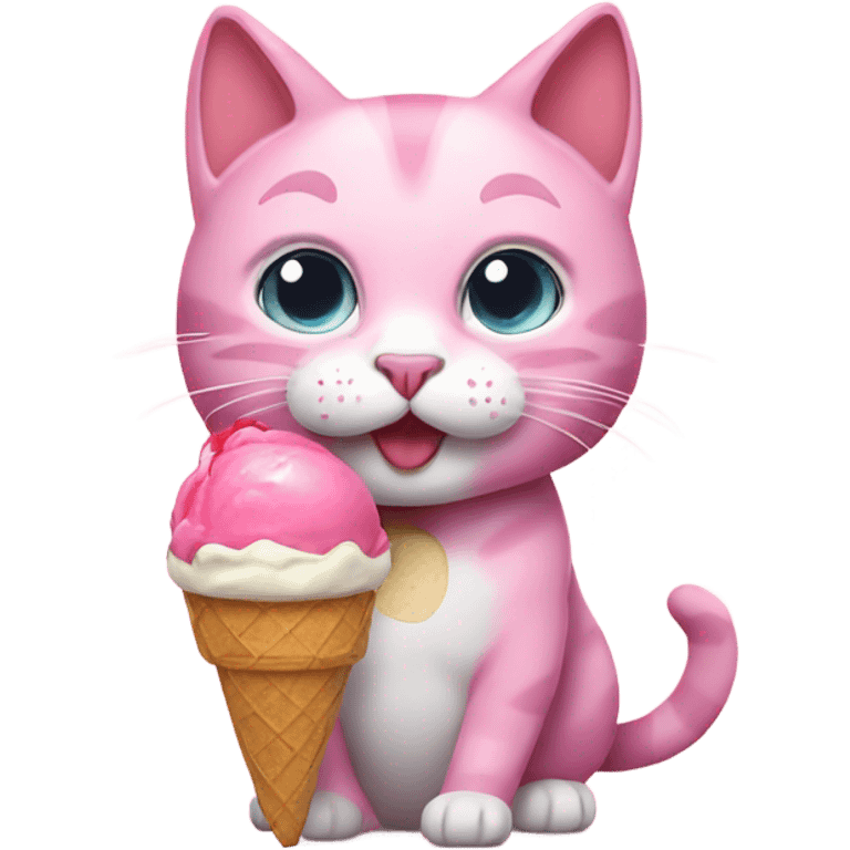 Pink cat eating ice cream emoji