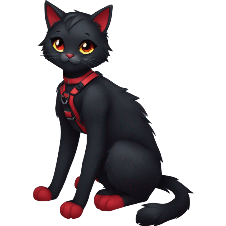 Anthro Edgy Cool Beautiful Black Cat-Fursona with Emo Hair-bangs with Red Streaks Chest Harness emoji