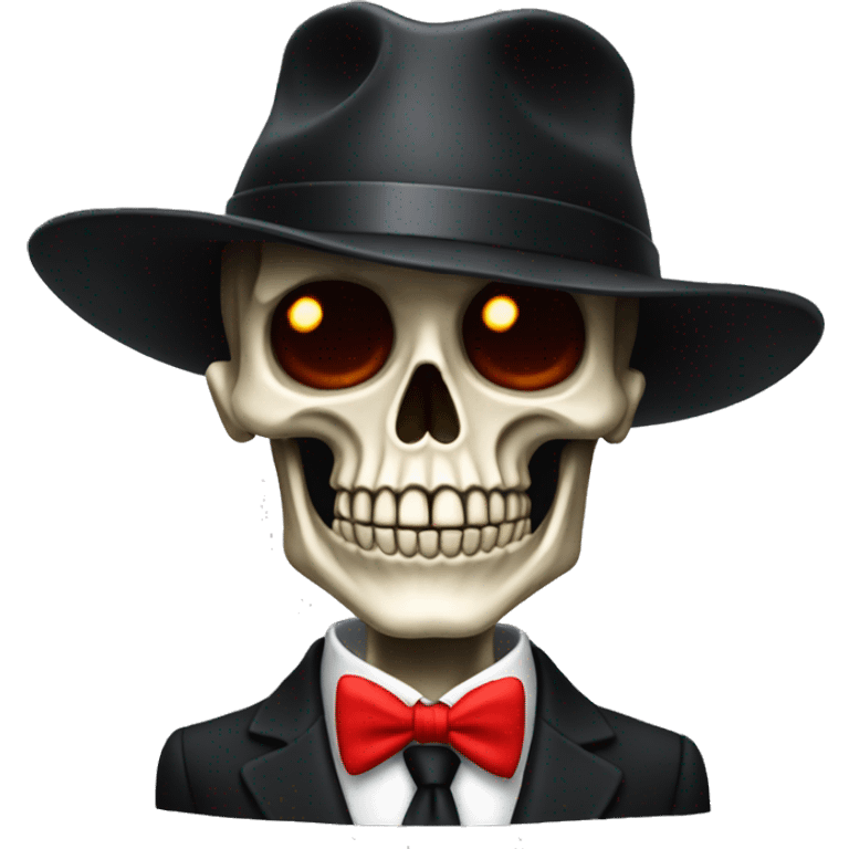 Skeleton wearing a black suit and red tie with a black hat  emoji