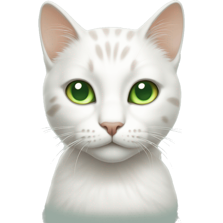 white cat with tan and grey spots on head and green eyes emoji