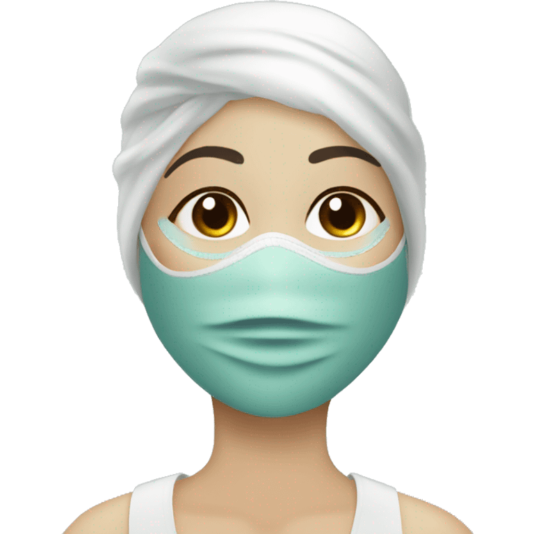 Lady with face mask spa beauty full face relaxing emoji