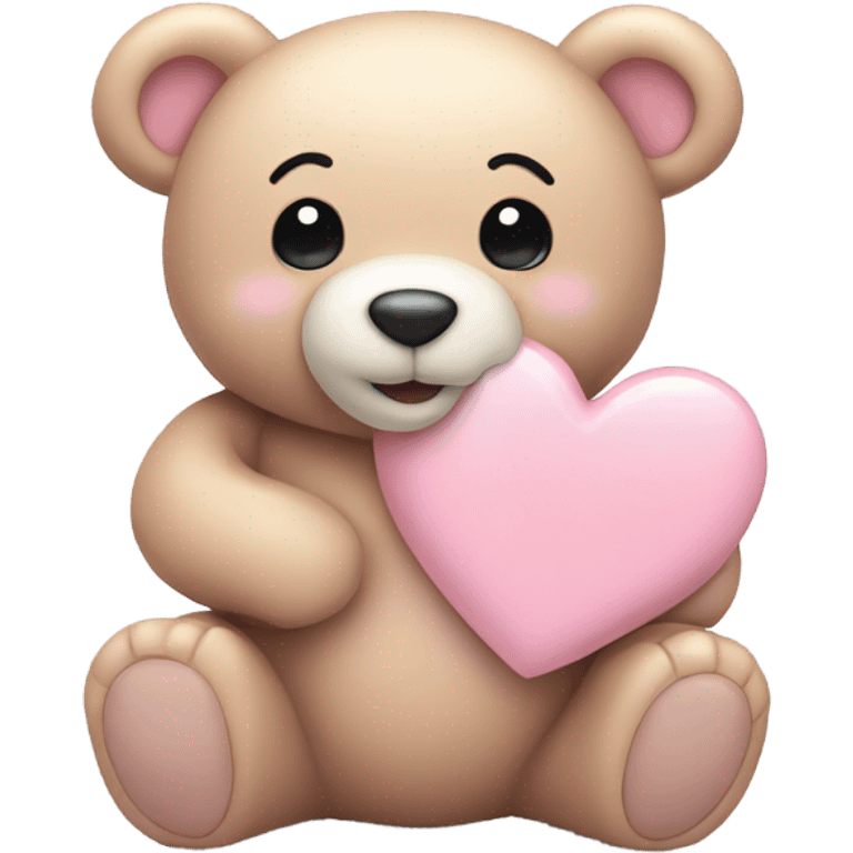 light pink teddy bear holding a heart smiling emoji