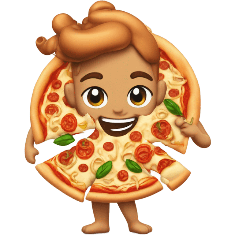 Cupido con capelli ricci castani pelle chiara, che lancia con il suo arco frecce di pizza  emoji