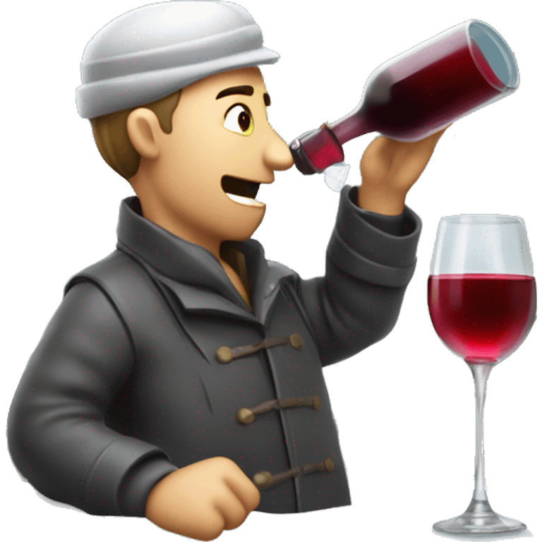 Drunken postman in snow drinking from wine decanter emoji