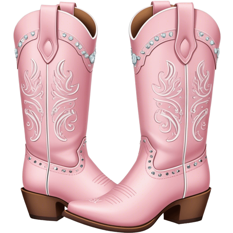 Light pink and white lined cowgirl boots with rhinestones  emoji