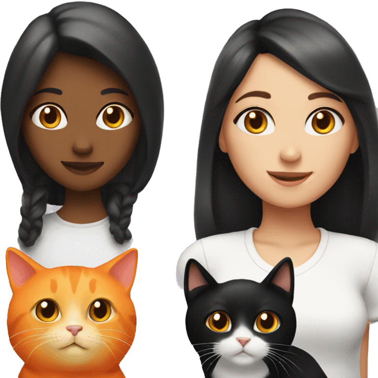 Girl with one orange cat and one black and white Cat emoji