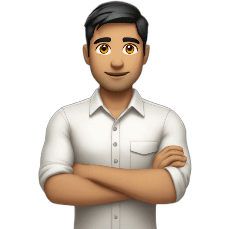 Indian white tan skin man developer in plain white shirt with sleeve up and nice medium length short black hair close up profile image emoji