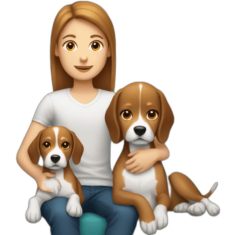 Brown hair White boy and girl with beagle Sit on couch emoji