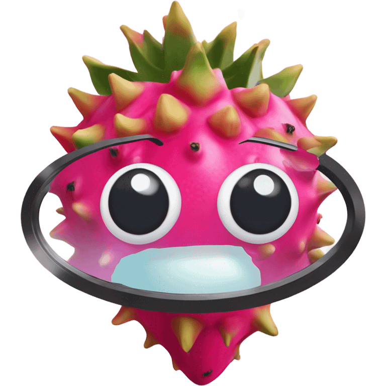 3D elegant Pitahaya with large shiny eyes 👀 one hand holds the mirror with its reflection 🪞 emoji