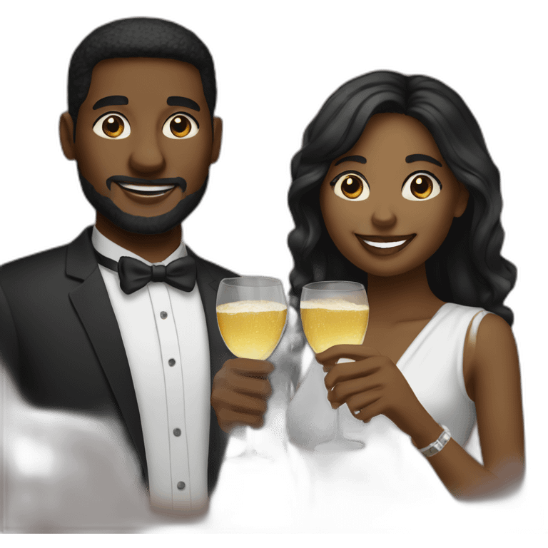 black couple toasting glasses emoji