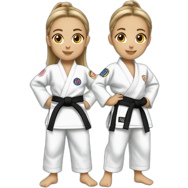 Twin girls wearing Jiu-Jitsu gi  emoji