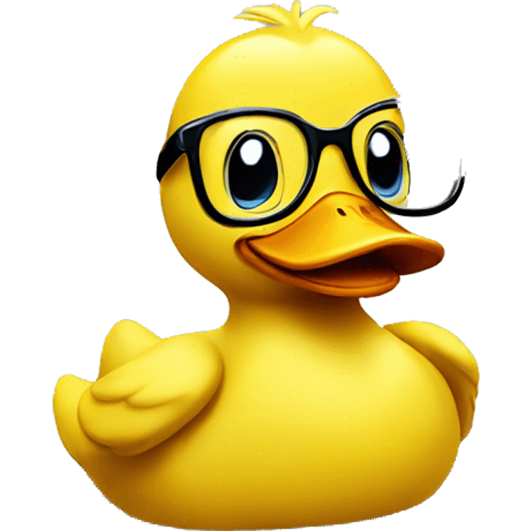 Yellow duck happy with glasses and writing on a computer  emoji