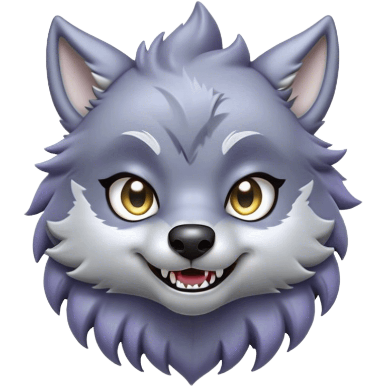 Cinematic Cute Werewolf Portrait Emoji, with a cuddly, miniature lupine form in soft moonlit grays and silvers, featuring oversized sparkling eyes and a sweet, endearing snarl, simplified yet irresistibly adorable, highly detailed with a gentle glowing outline that captures the playful, heartwarming essence of a little werewolf! emoji