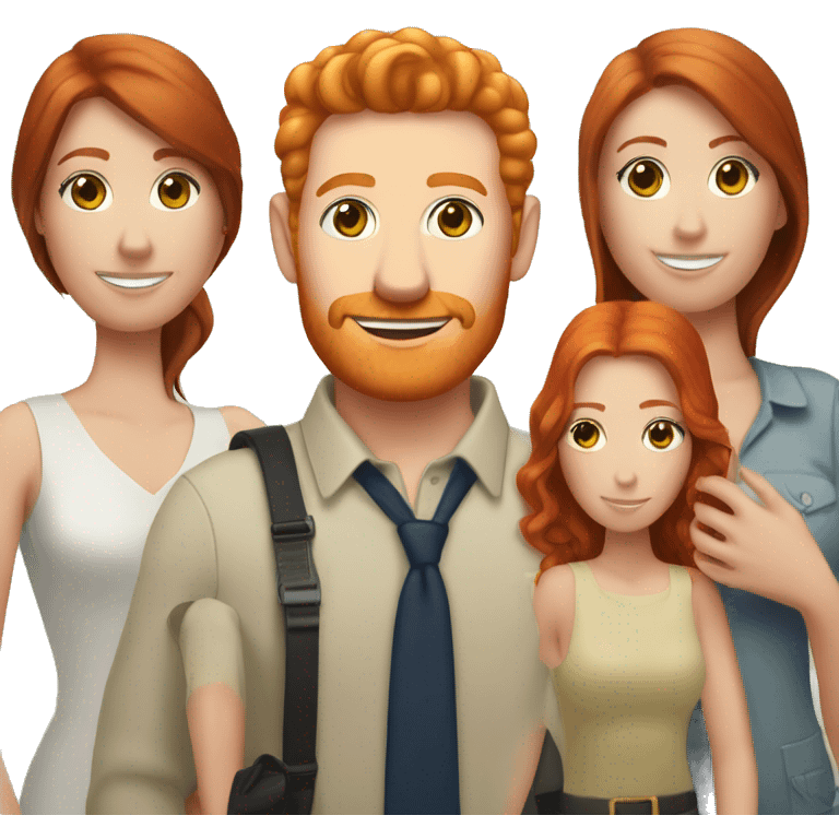 Ginger Husband with brunette and redhead wives throuple emoji