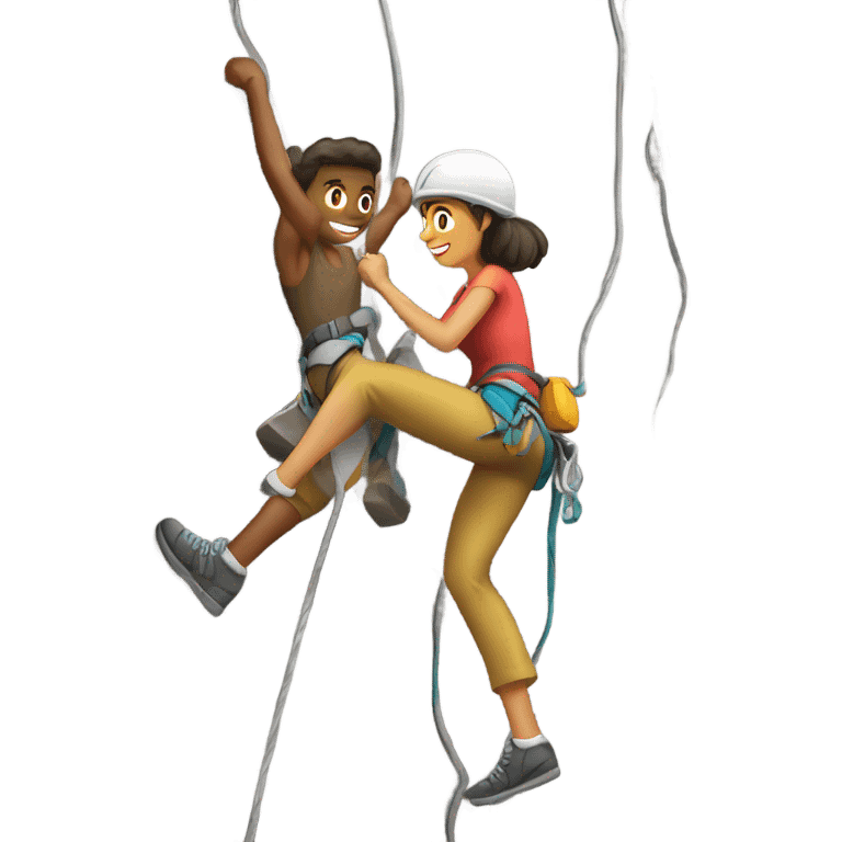 Guy rock climbing with a girlfriend  emoji