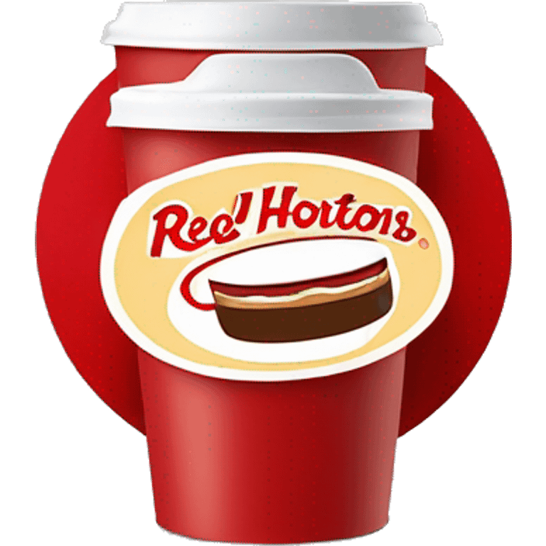 “Red Tim Hortons coffee cup with large white ‘Tim Hortons’ logo in script, black plastic lid, and a simple, clean design.” emoji