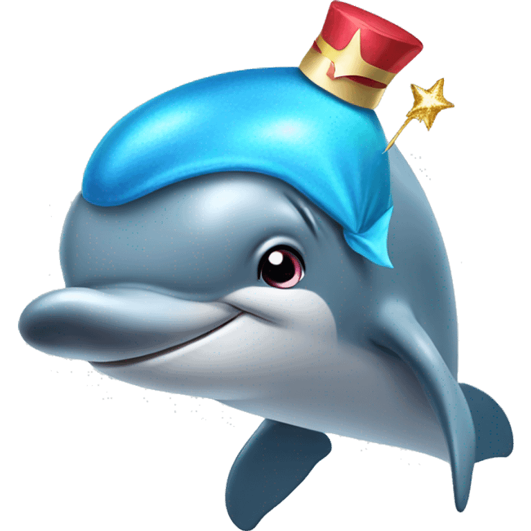 dolphin with a birthday hat emoji