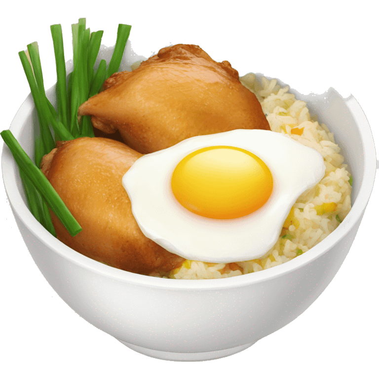 chicken thigh rice bowl with two eggs emoji