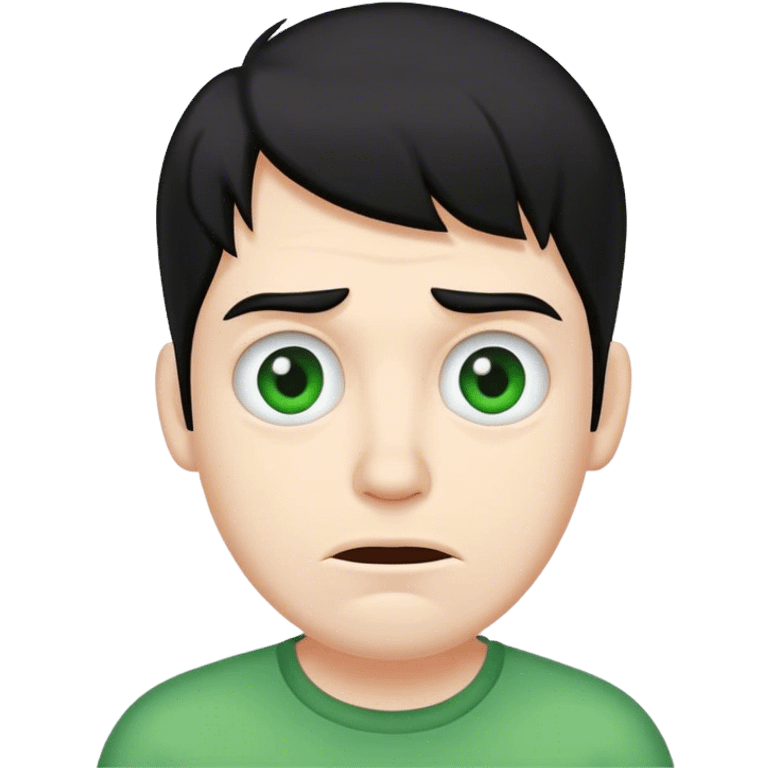 ugly white guy with black hair wearing green emoji