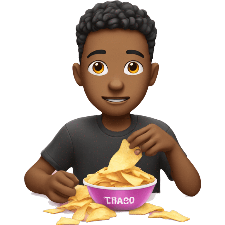 boy eating pink chips emoji