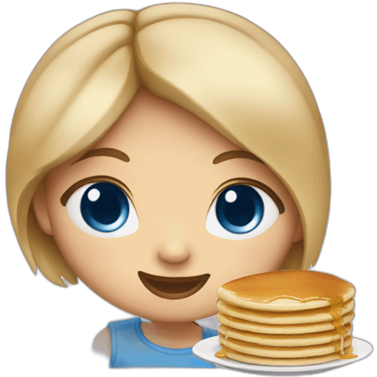 girl whit blue eye eat pancake emoji