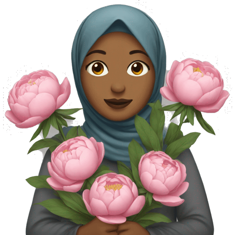 Woman with hijab holding peonies emoji