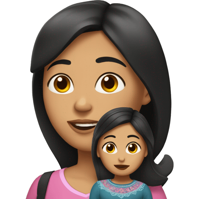 Mexican Mom with short black hair and daughter with LONG BROWN hair emoji