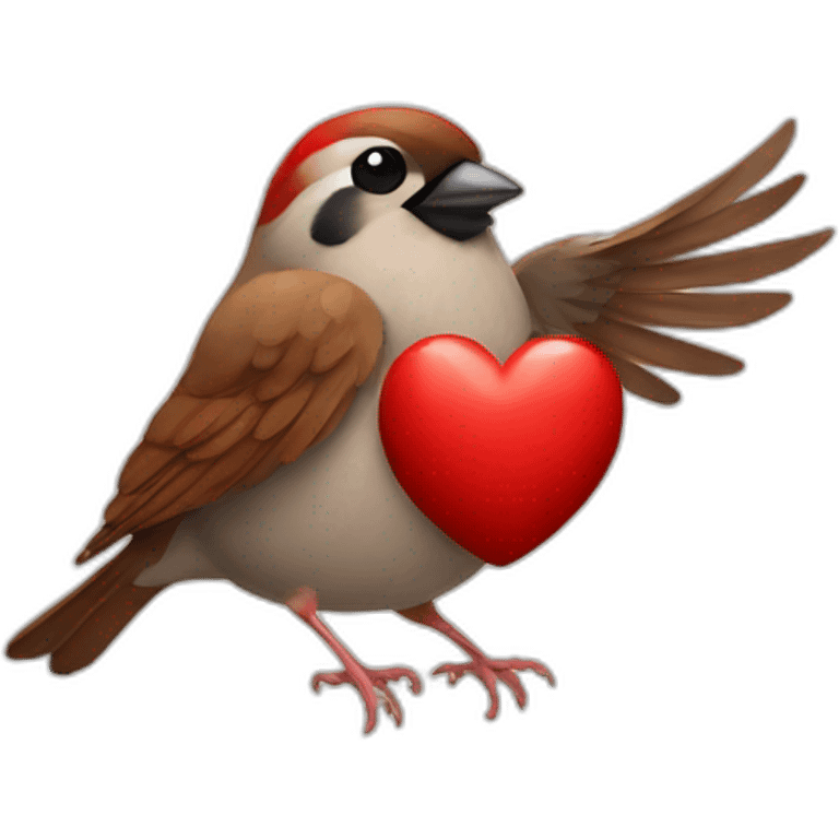 Sparrow holding Red Heart with His wings emoji