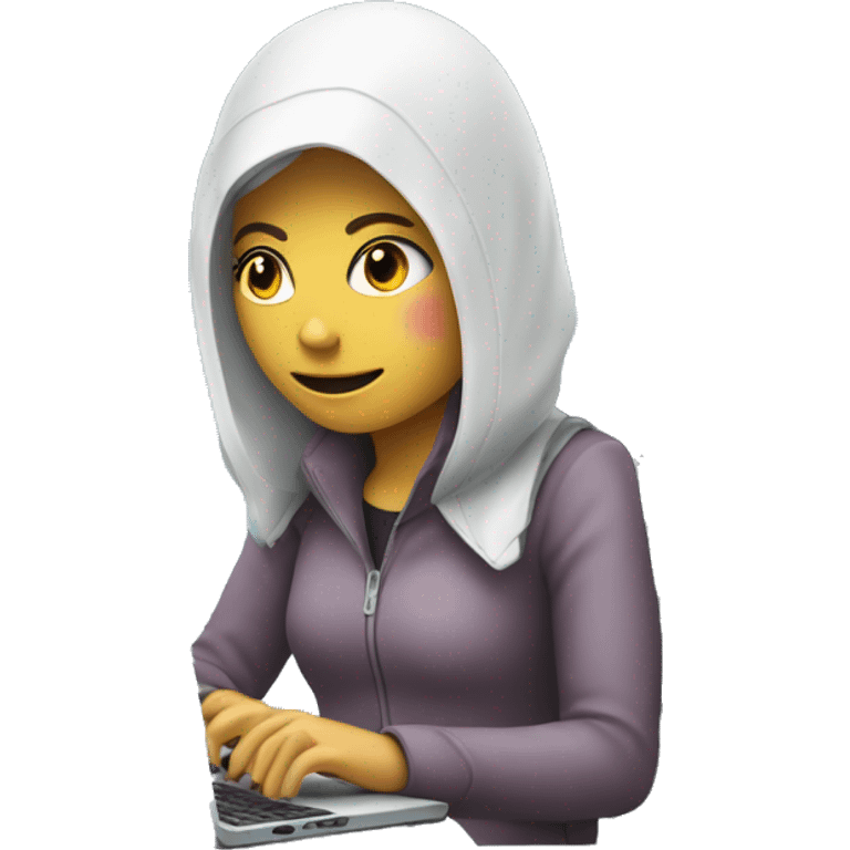 female hacker typing on a computer that has the words AI on it emoji