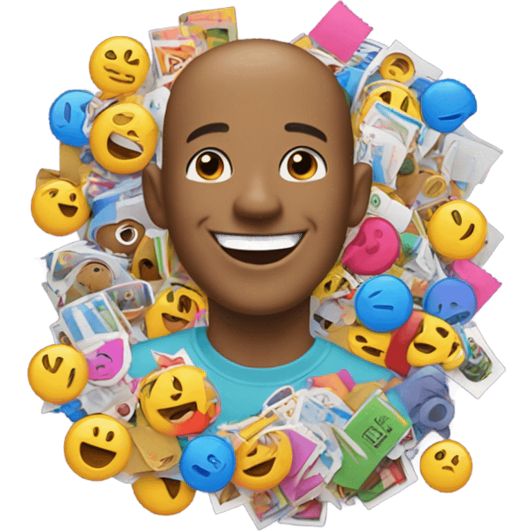 Very happy guy with a pile of stickers emoji