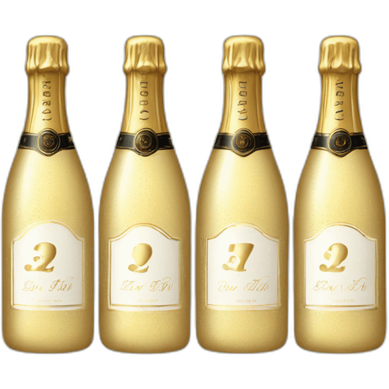 three champagne bottles, the first has a 3 on it, the middle has a 7 and the last one has a 5 emoji