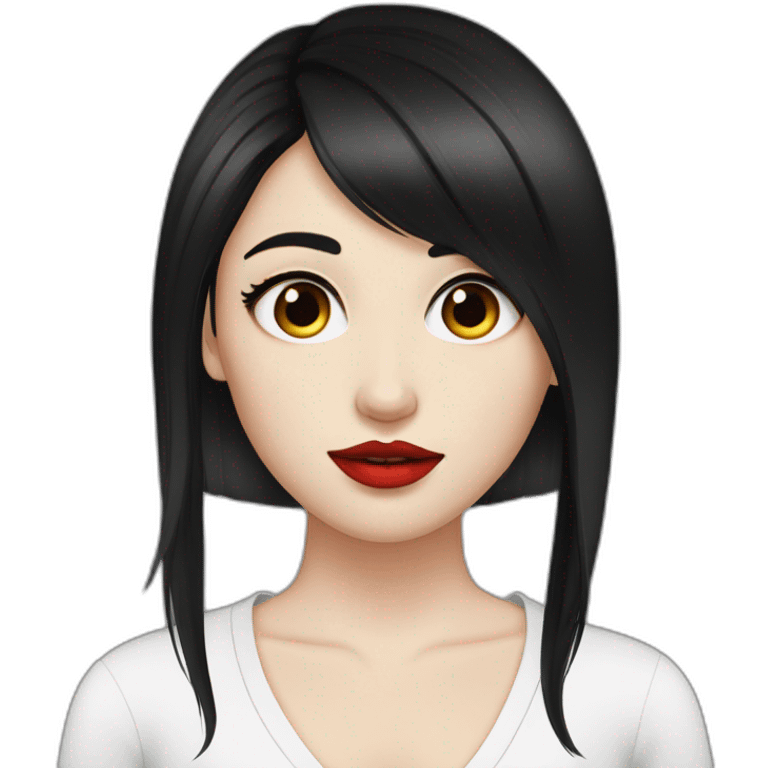 Beautiful young woman,Black hair,long hair,White skin,oval face,big eyes,Blackeyes,Redlips,Chinese emoji