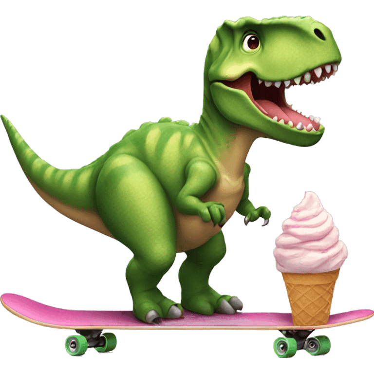 dinosaur riding a skateboard eating ice cream  emoji