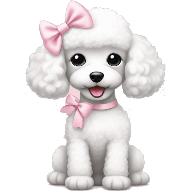 White poodle puppy with pastel pink bow on ear emoji